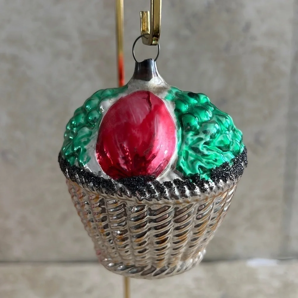 Old Vintage Christmas Ornament Mica Fruit Basket